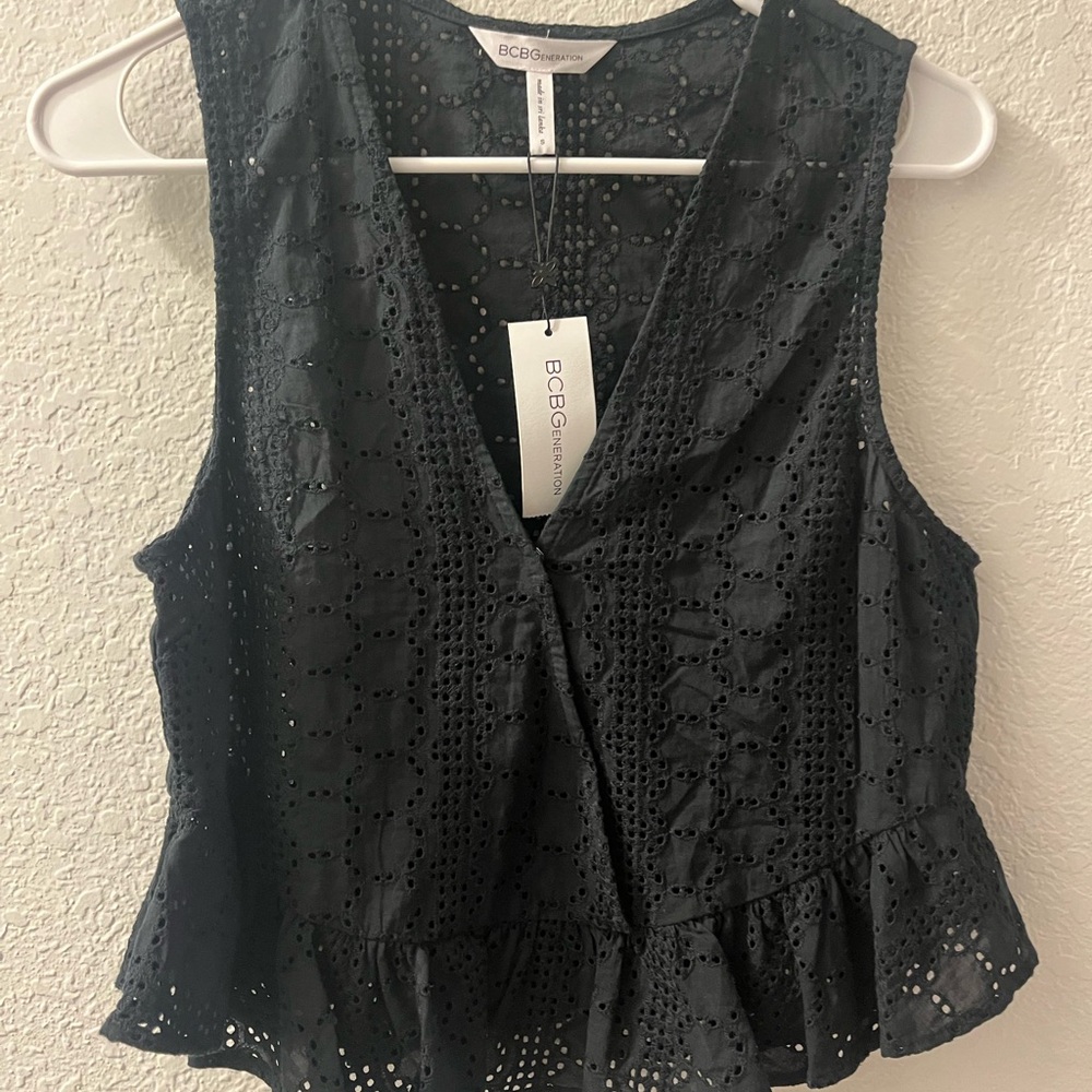 BCBG Black Eyelet Sleeveless Top